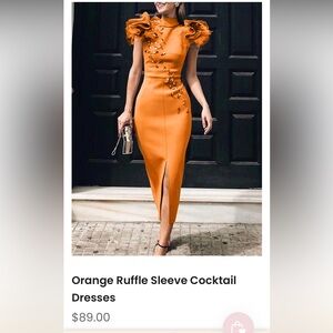 Elegant Orange Ruffle Sleeve Cocktail Dress